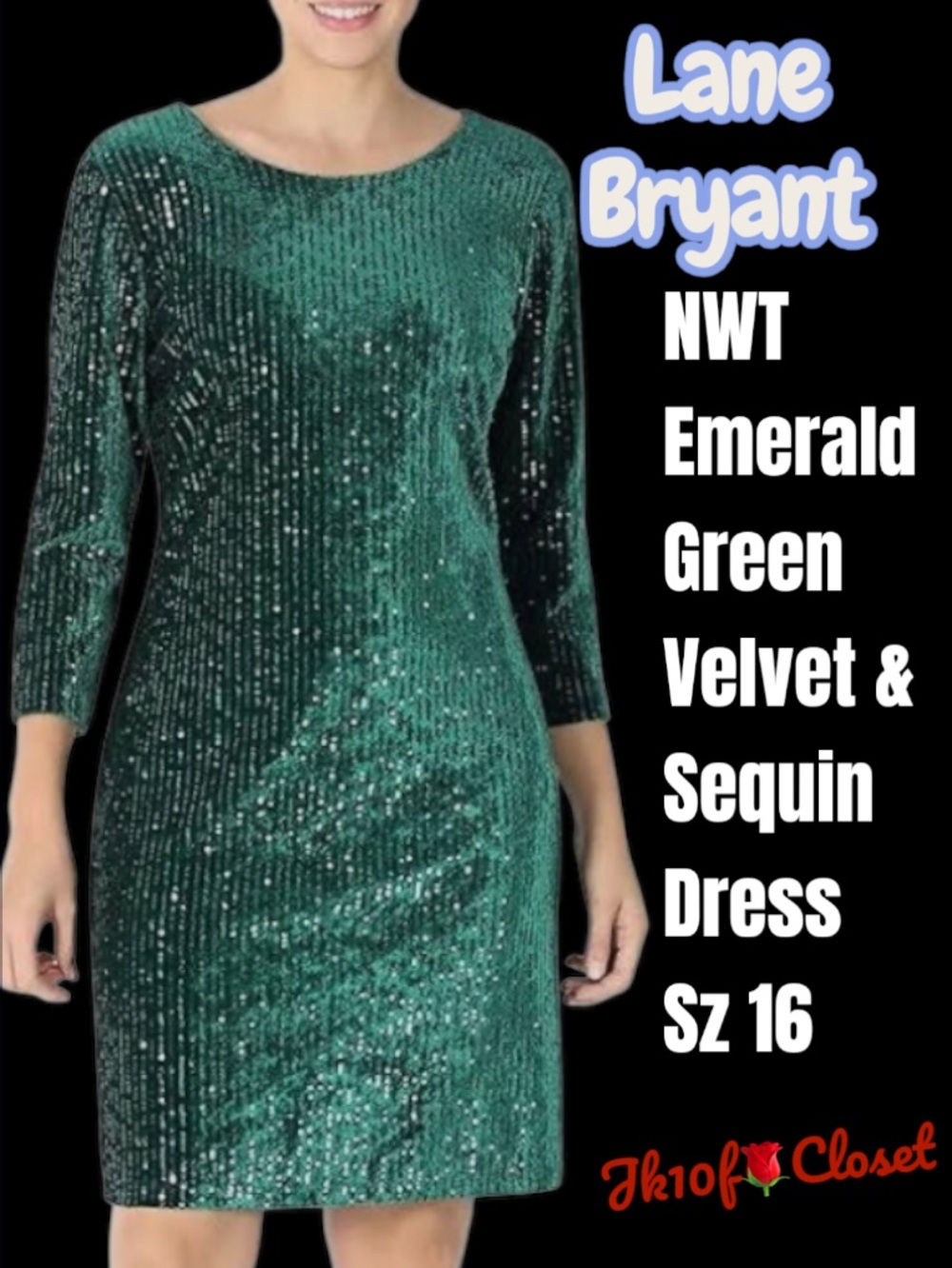 LOWEST🌺 NWT LANE BRYANT Sz16 EMERALD GREEN VELVET & SEQUIN COCKTAIL DRESS
